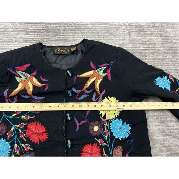 Alex Kim Jacket Womens‎ Large Black Floral Embroidered Cotton Art To Wear - Picture 4 of 12